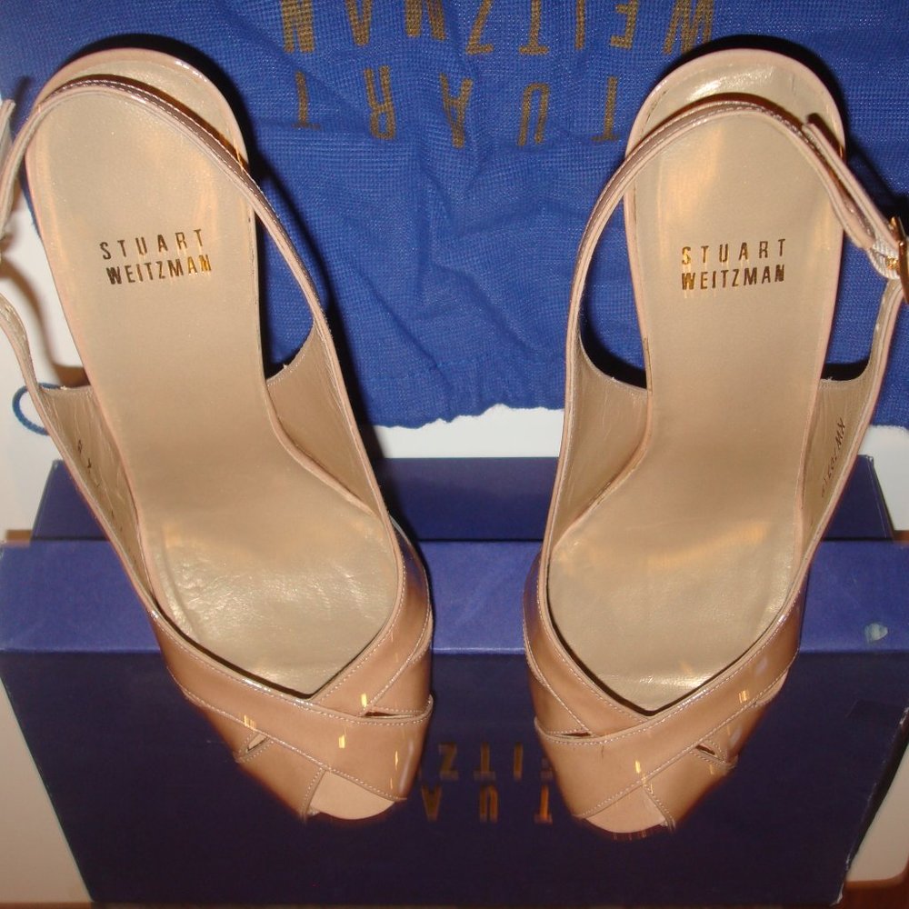Stuart Weitzman Patent Leather PeepToe Slingbacks